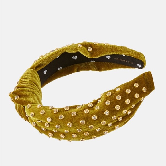 Lele Sadoughi Chartreuse Velvet Crystal Knotted Headband - Picture 2 of 5